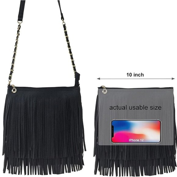 Fringe Crossbody Shoulder Bag with Strap, Tassel Messenger bag, Country Style We - Picture 4 of 8
